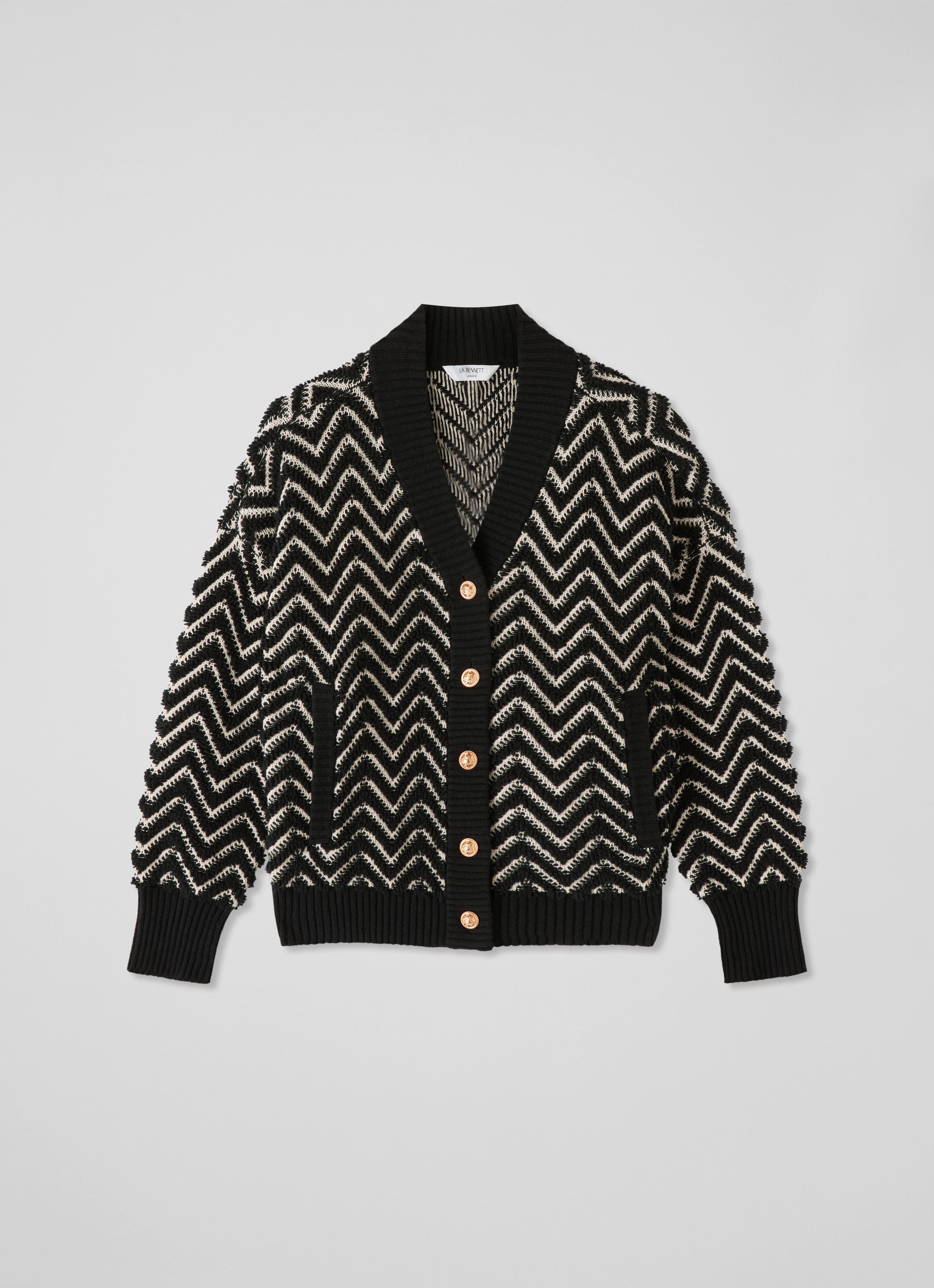 Dakota Black Birch Zig Zag Print Cotton Loop Cardigan | Clothing